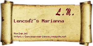Lencsés Marianna névjegykártya